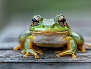 Frog isolated on wooden background