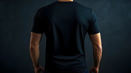 Naklejka premium A person seen from behind wearing a plain black t-shirt.