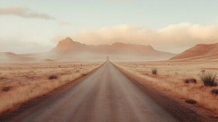 Naklejka premium A serene road stretching through a vast, empty landscape.