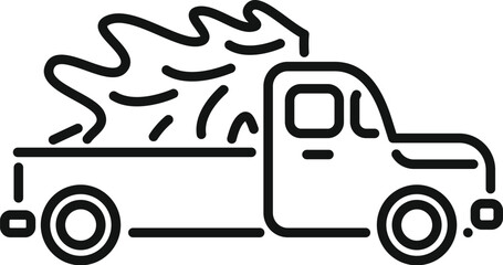 Simple line icon of a pickup truck carrying burning hay bales, representing a potential agricultural hazard © anatolir