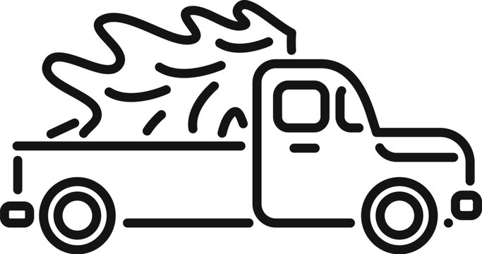 recommend clip art: Simple line icon of a pickup truck carrying burning hay bales, representing a potential agricultural hazard