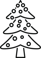 Simple line art illustration of a christmas tree decorated with ornaments, perfect for holiday themed projects