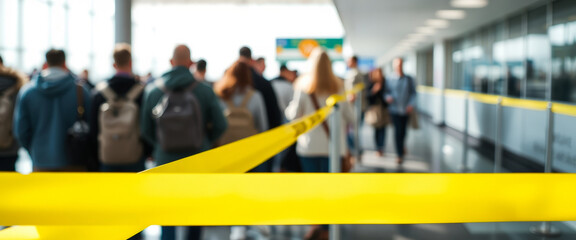 Blurred Image of People Waiting in Line at an Airport
