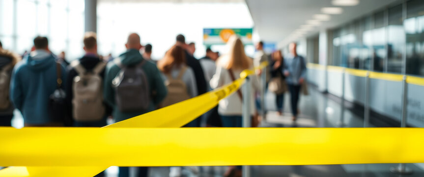 Blurred Image of People Waiting in Line at an Airport