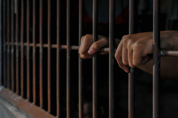 prisoner's hands behind bars
