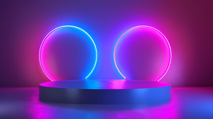 Obraz premium Neon light circle, creative concept of modern stage design