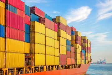 Fototapeta premium Large cargo shipping vessel loaded with colorful containers
