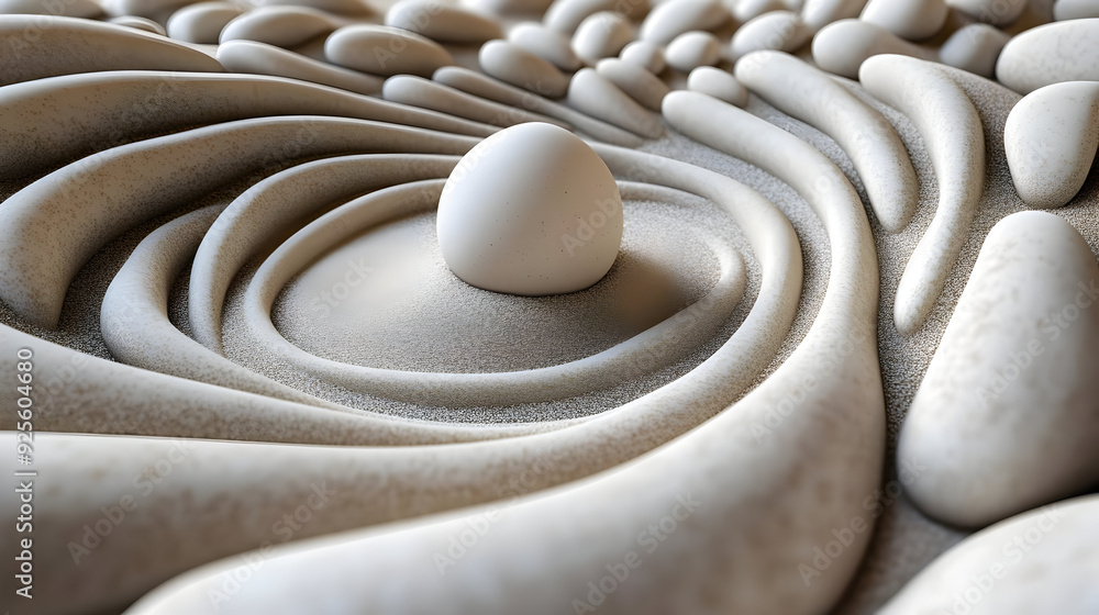 Poster a textured surface with a central sphere creating ripples.