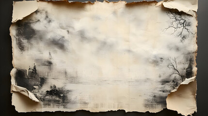 A textured, monochromatic landscape with a cloudy sky.