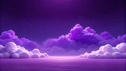 Dramatic cloudscape of fluffy clouds against a vibrant purple sky
