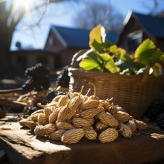 Obraz premium professional landscape photo capture of piles harvested by mulberry farming family in the garden