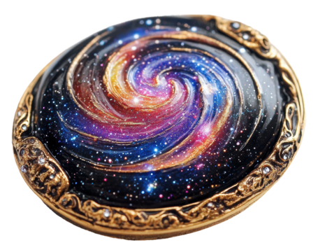 Stunning galaxy swirl in ornate frame, cut out - stock png.