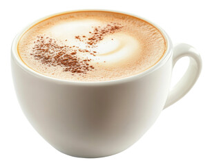 Obraz premium Warm latte with foam art in a white cup, cut out - stock png.