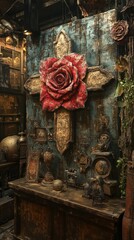 Fototapeta premium Rose Cross Historic Relic Rosicrucianism Religion Spiritual Symbol