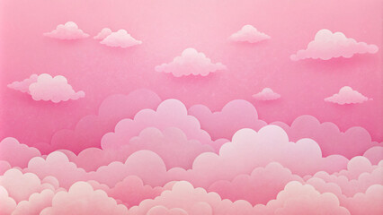 Obraz premium Pastel pink sky with fluffy white clouds, dreamy and ethereal