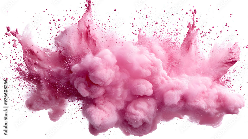 Poster a vibrant explosion of pink powder creating a dynamic visual effect.