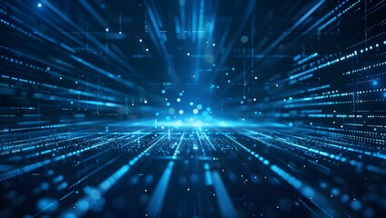 Obraz premium Blue digital background with glowing lines and network connections, creating an abstract futuristic scene.