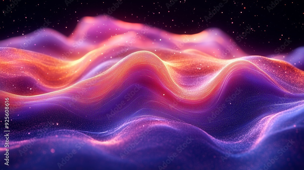 Poster colorful abstract waves with vibrant gradients in a cosmic setting during twilight