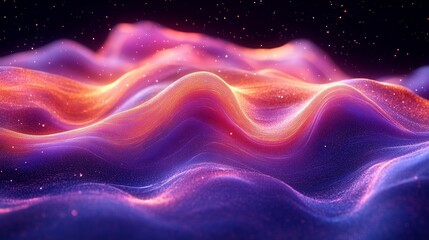 Fototapeta premium Colorful abstract waves with vibrant gradients in a cosmic setting during twilight