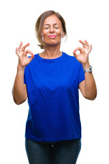 Middle age senior hispanic woman over isolated background relax and smiling with eyes closed doing...