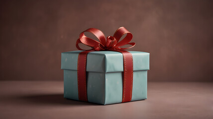 Obraz premium a beautifully wrapped gift box with a ribbon, set against a plain colored background, perfect for holiday or celebration themes