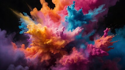 Fototapeta premium Colorful burst of colors on black background, explosion on gas-like colors abstract backdrop
