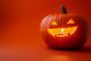 Spooky Jack-O-Lantern with Glowing Candle for Halloween