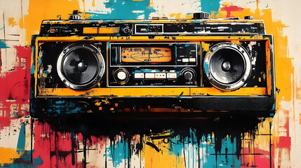 Fototapeta premium A vibrant, artistic depiction of a vintage boombox.