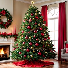 Festive Christmas Tree with Sparkling Lights and Ornaments.