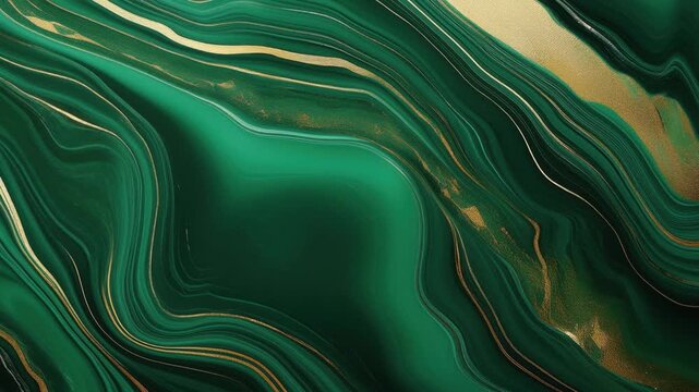Abstract green and gold marble background with a wavy design