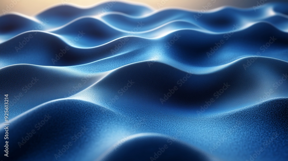Poster gentle blue waves created by soft fabric draping on a surface under diffused light