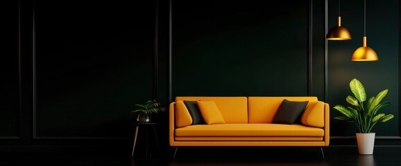 Dark Gold Interior Living Room With Italian Minimalist Style