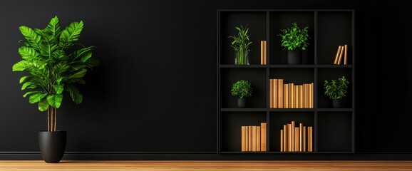 Empty Interior With Wall Bookcase