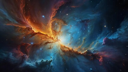 Space abstract background nebula supernova galaxy science fiction golden blue lights digital design