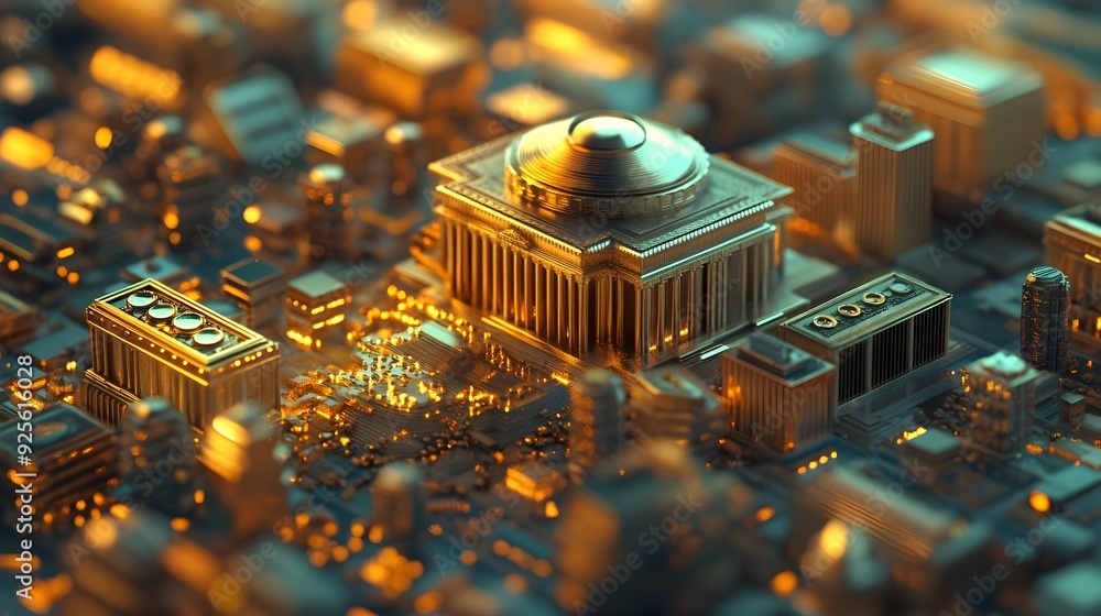 Poster conceptual 3d rendering of financial and economic concepts with charts and diagrams