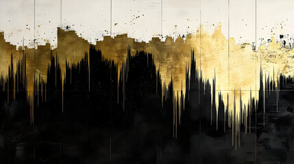 Abstract artwork featuring gold and black textures and patterns.