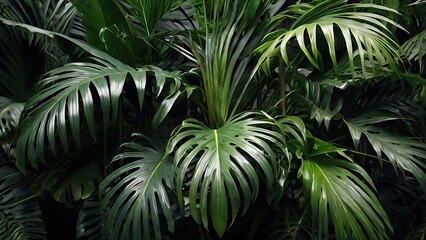 Tropical green leaves background design, nature freshness and summer related green plants humid weather
