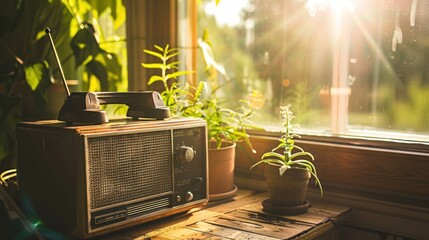 Vintage Radio by the Window in a Sunlit Room