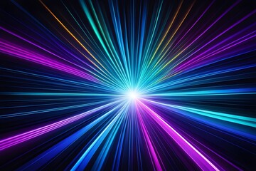 A colorful, bright light that is shooting out from the center of the image