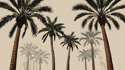 Pine trees abstract background illustration in cream backdrop tall trees