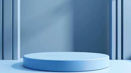 Minimalist blue podium with abstract background in soft lighting. Perfect for product display, branding, and web design projects.