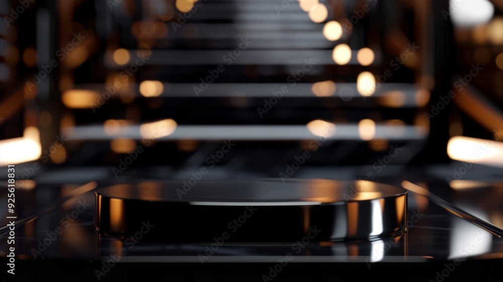 Poster abstract dark futuristic background with illuminated elements and a sleek platform. perfect for prod