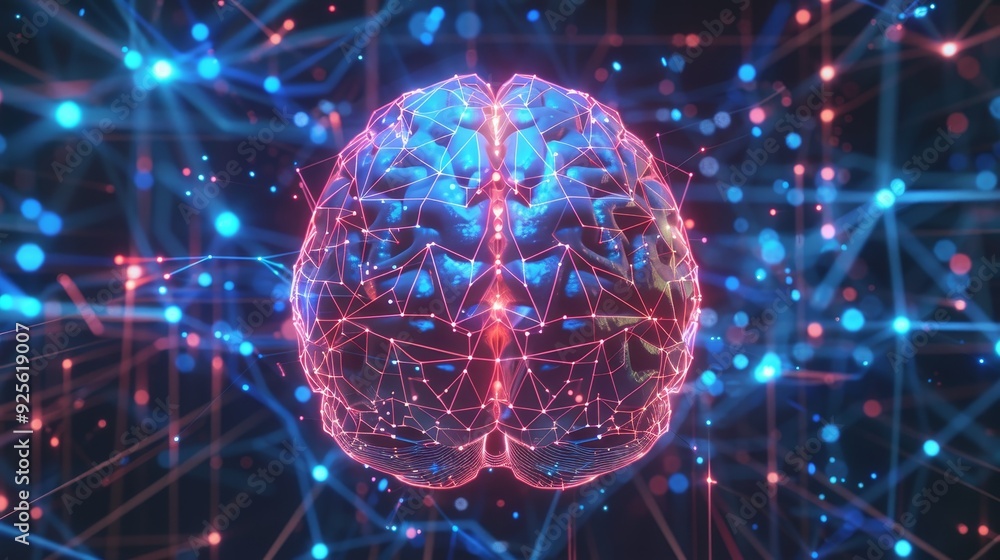 Poster futuristic digital brain connected by neural networks, symbolizing artificial intelligence, technolo
