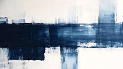 Abstract blue and white painting with textured brush strokes.