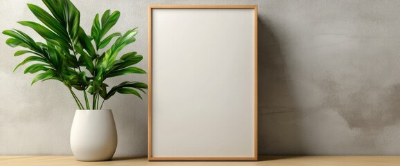 Interior Poster Mockup With Vertical Wooden Frame