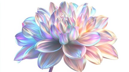 Fototapeta premium Chrome liquid metal dahlia flower. 3D render, modern design. Isolated holographic futuristic floral icon. Y2K, brutalism retro futurism concept.