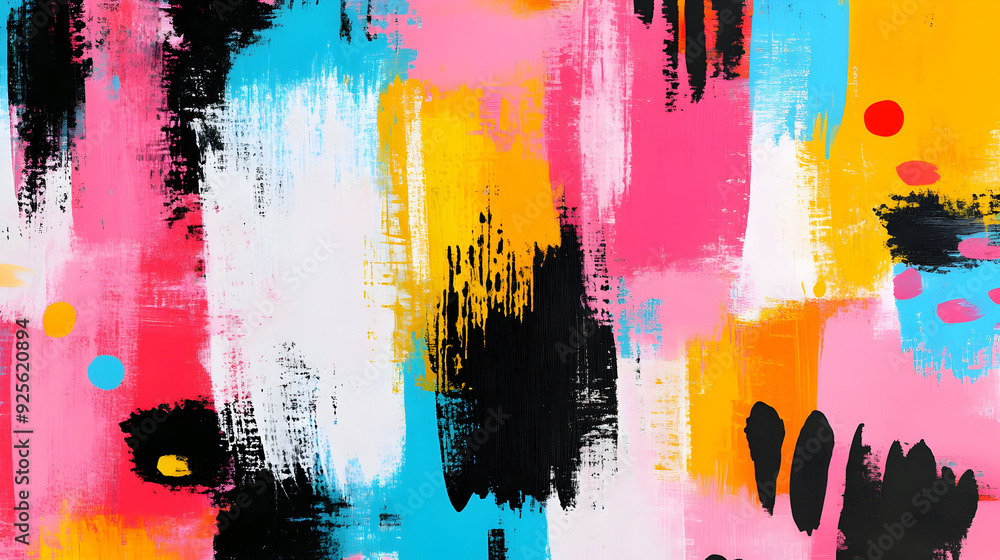 Poster abstract colorful brush strokes with vibrant patterns and textures.