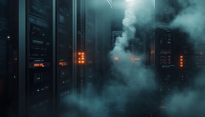 Error Code Displaying Data Center Servers Emitting Smoke in a Chaotic IT Outage Scene
