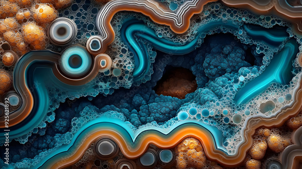 Poster abstract design featuring vibrant colors and intricate patterns.