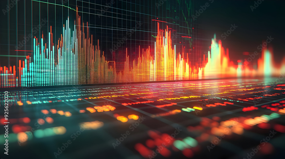 Poster abstract digital representation of data analytics and trends.